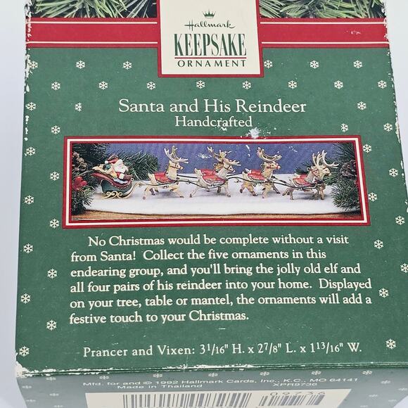 Lot of 2 Vintage 90s Hallmark Keepsake Ornaments Santa Claus & Prancer & Vixen - Picture 8 of 14